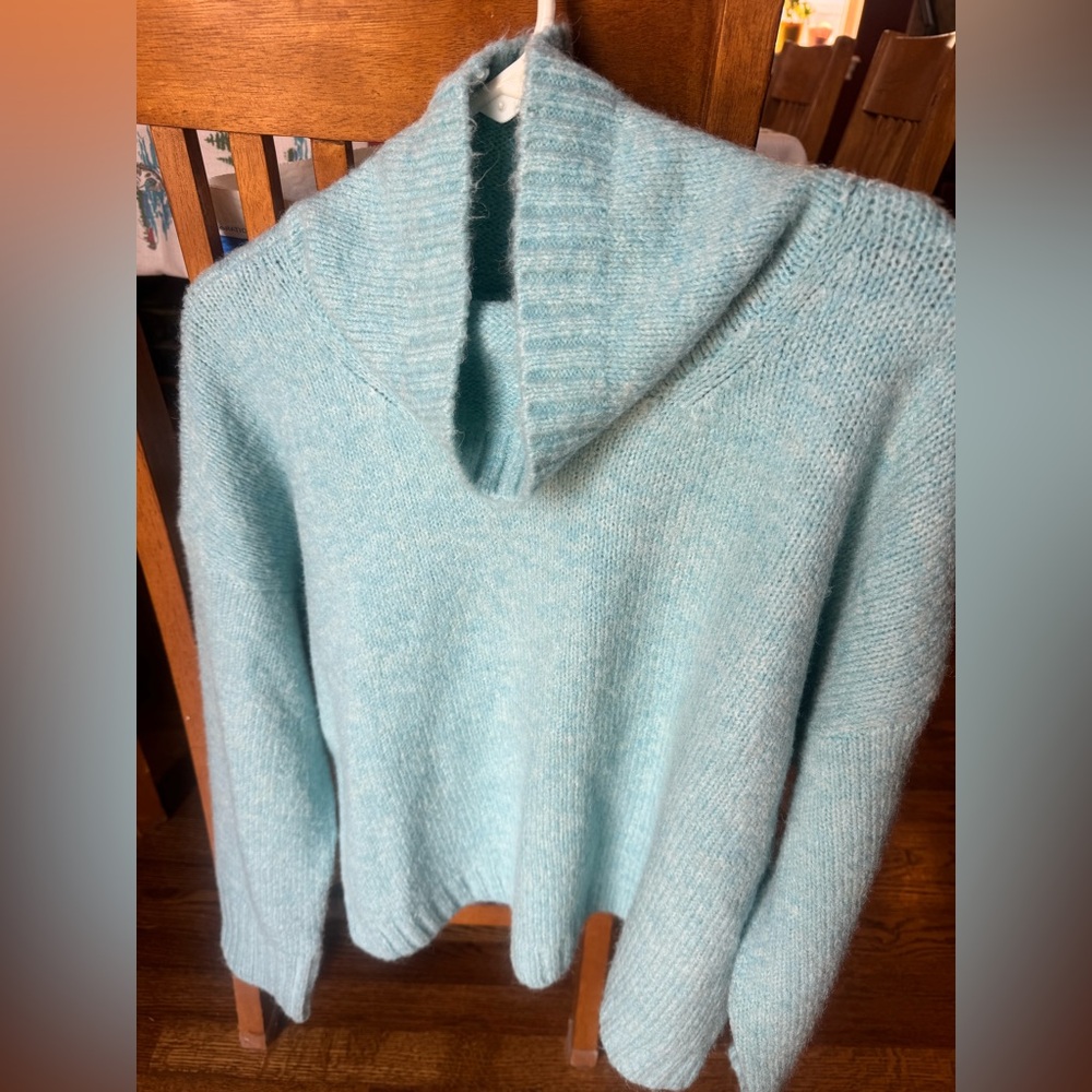 Pilcro by Anthropologie sz L yummy blue small cowl neck sweater NWT
